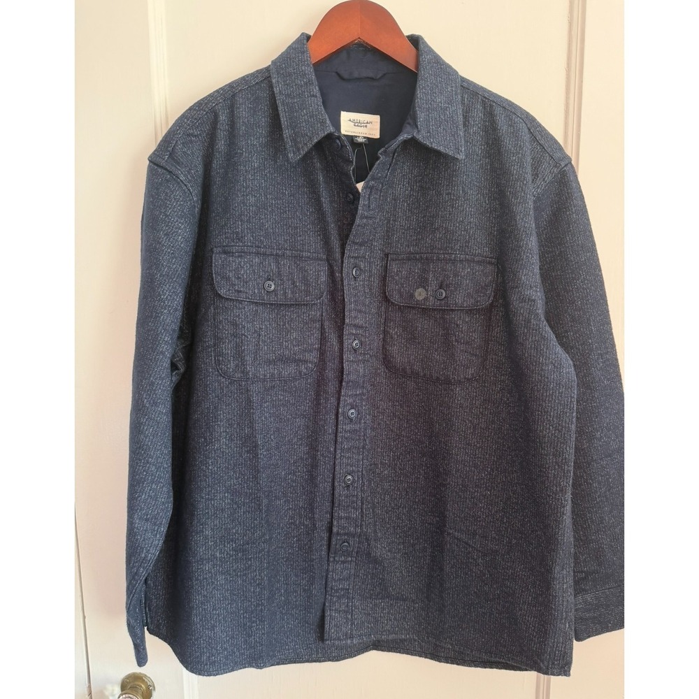 American Eagle Shacket Mens Large Navy Workwear Jacket Heavyweight Striped NWT